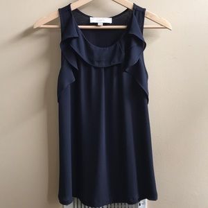 Loft Mixed Media Ruffle Sleeveless Top -  XS